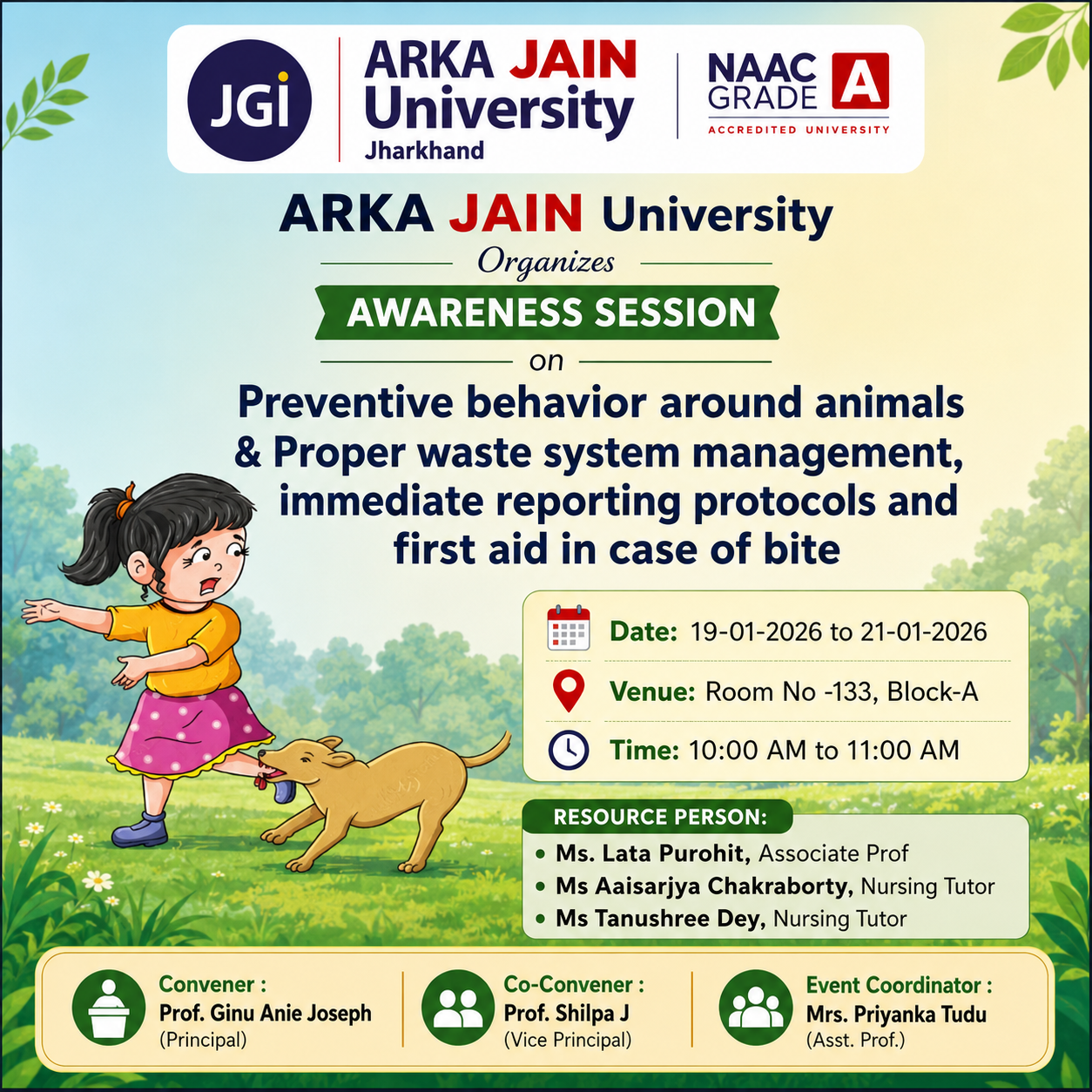 Preventive Behavior Around Animals & Proper Waste System Management, Immediate Reporting Protocols And First Aid In Case of Bite.
